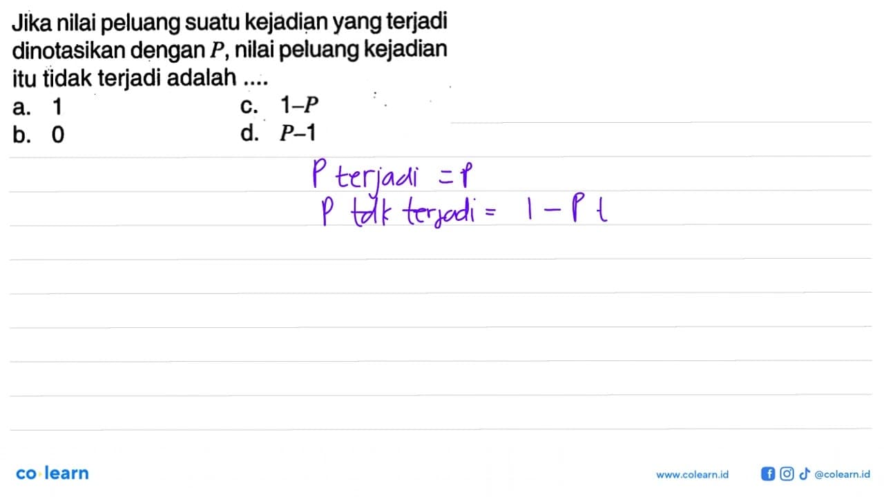 Jika nilai peluang suatu kejadian yang terjadi dinotasikan