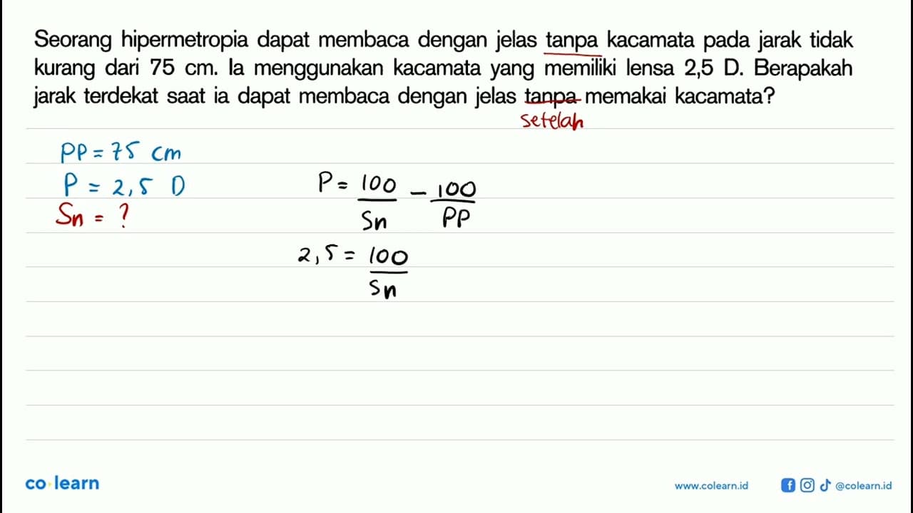 Seorang hipermetropia dapat membaca dengan jelas tanpa