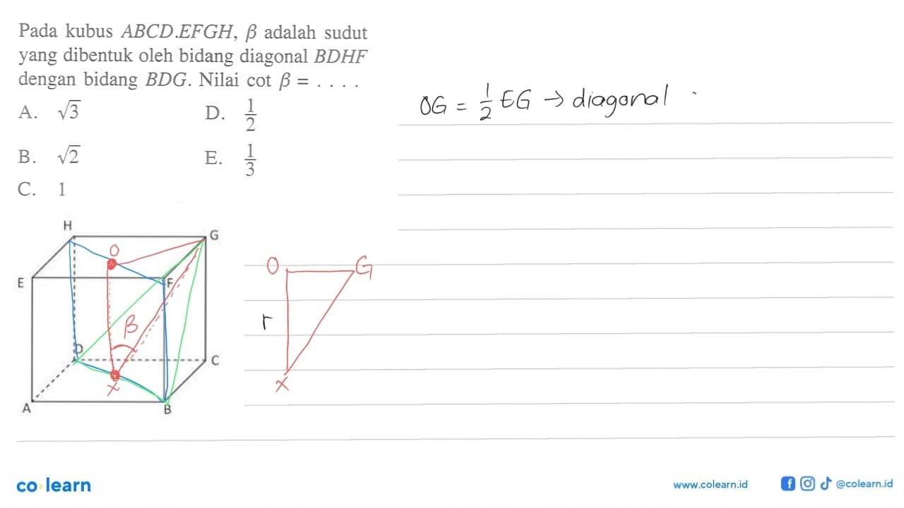 Pada kubus ABCD.EFGH, betha adalah sudut yang dibentuk oleh