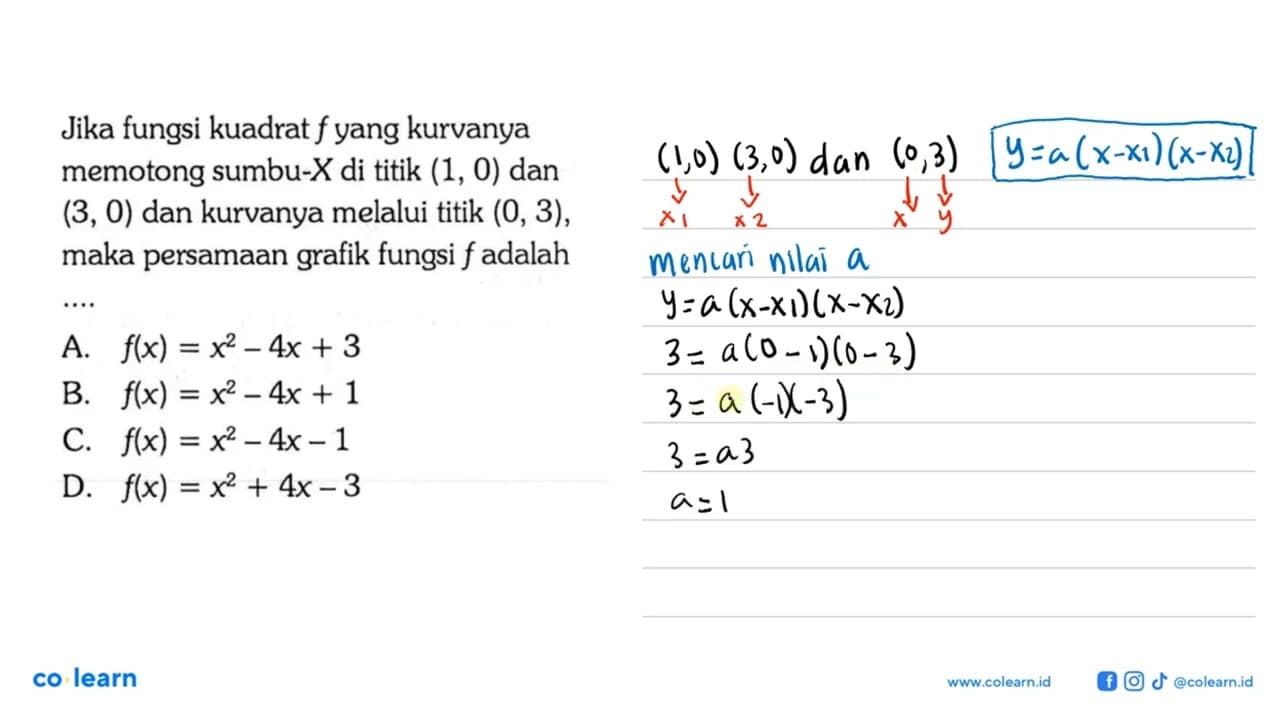 Jika fungsi kuadrat f yang kurvanya memotong sumbu-X di