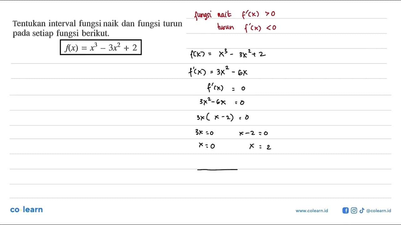 Tentukan interval fungsi naik dan fungsi turun pada setiap