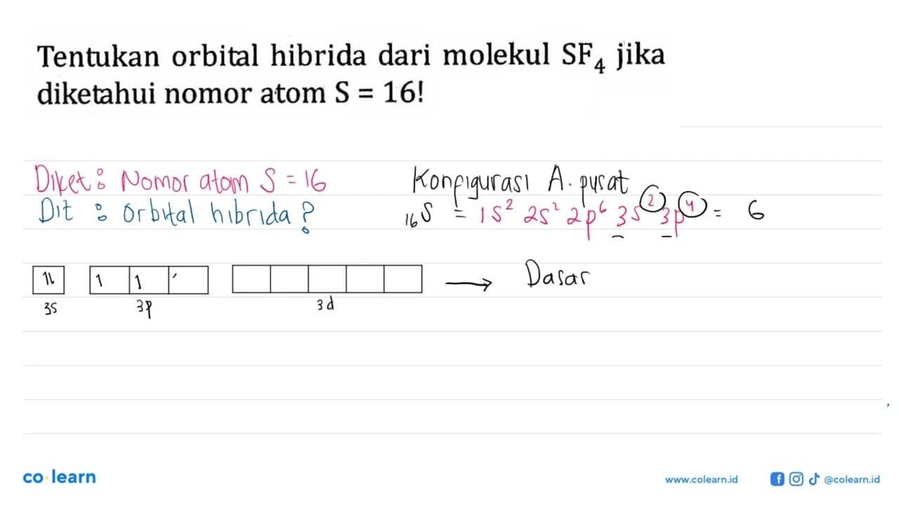 Tentukan orbital hibrida dari molekul SF4 jika diketahui