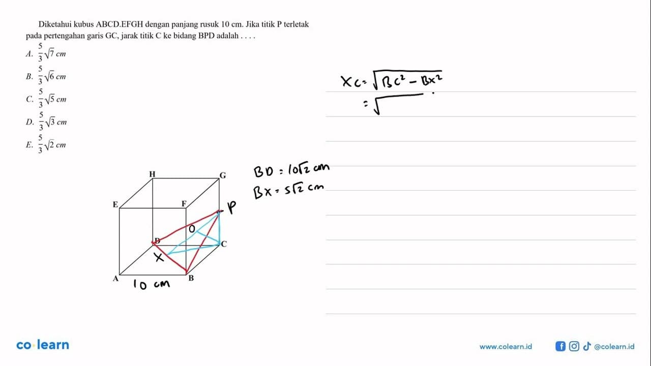 Diketahui kubus ABCD.EFGH dengan panjang rusuk 10 cm. Jika