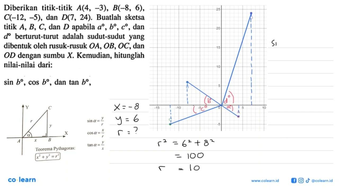 Diberikan titik-titik A(4,-3), B(-8,6), C(-12,-5), dan