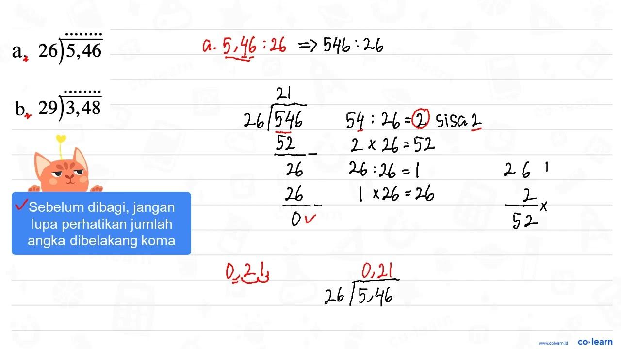 a. 5.46/26=... b. 3.48/29=...