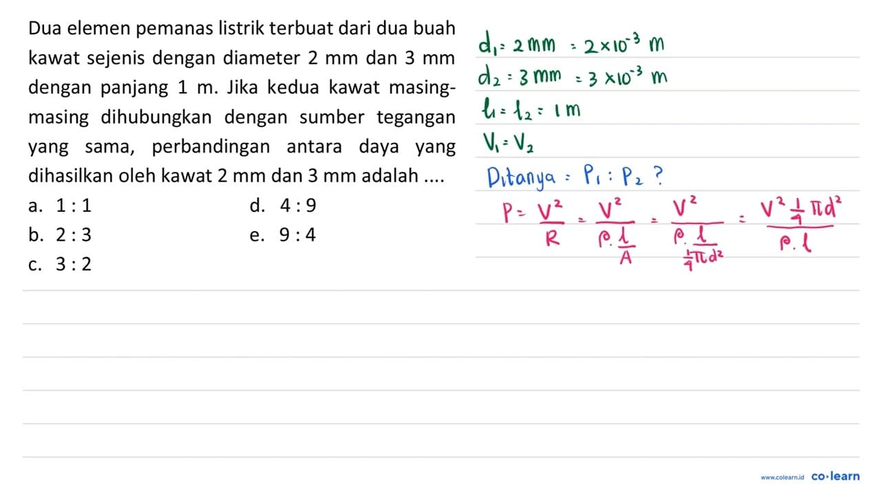 Dua elemen pemanas listrik terbuat dari dua buah kawat