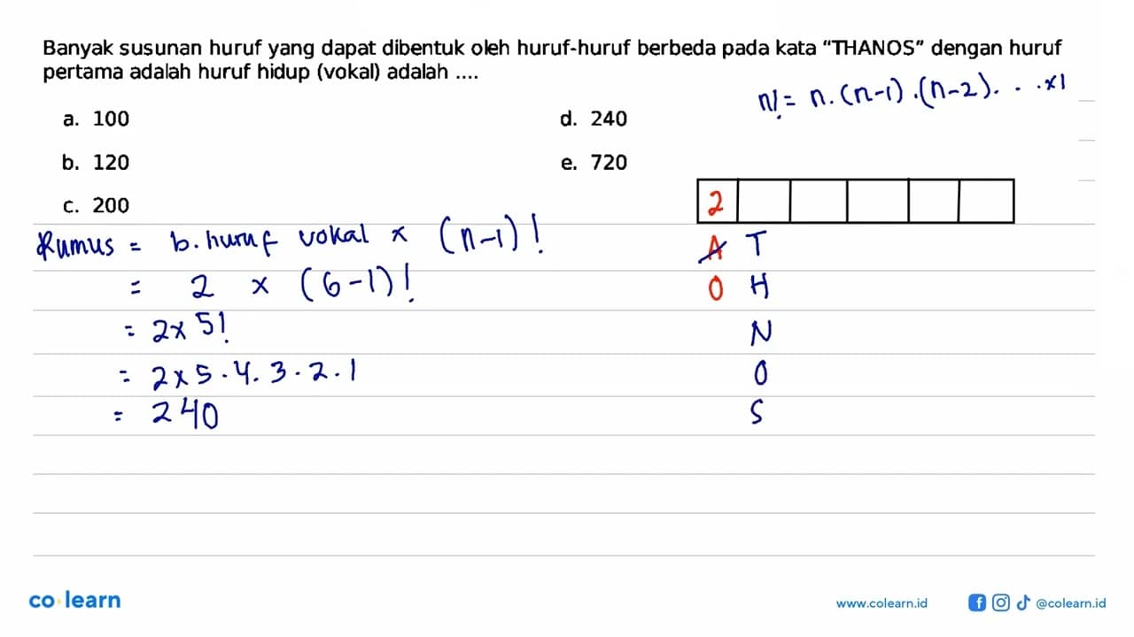 Banyak susunan huruf yang dapat dibentuk oleh huruf-huruf