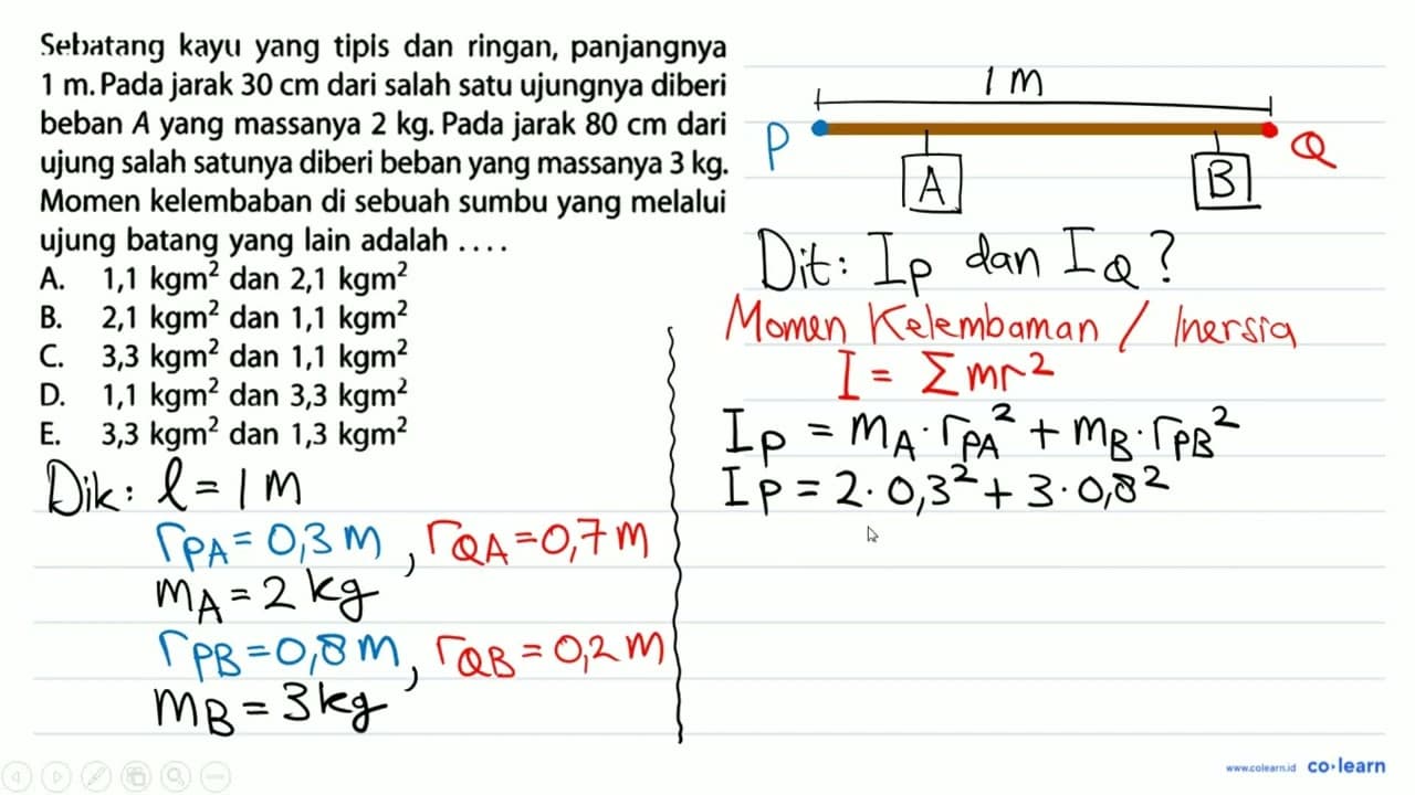 Sebatang kayu yang tipis dan ringan, panjangnya 1 m. Pada