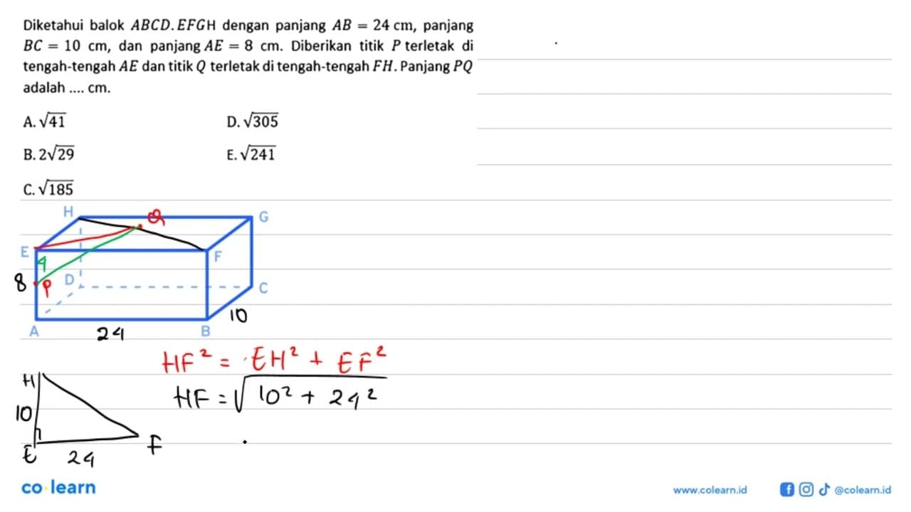 Diketahui balok ABCD.EFGH dengan panjang AB=24 cm, panjang