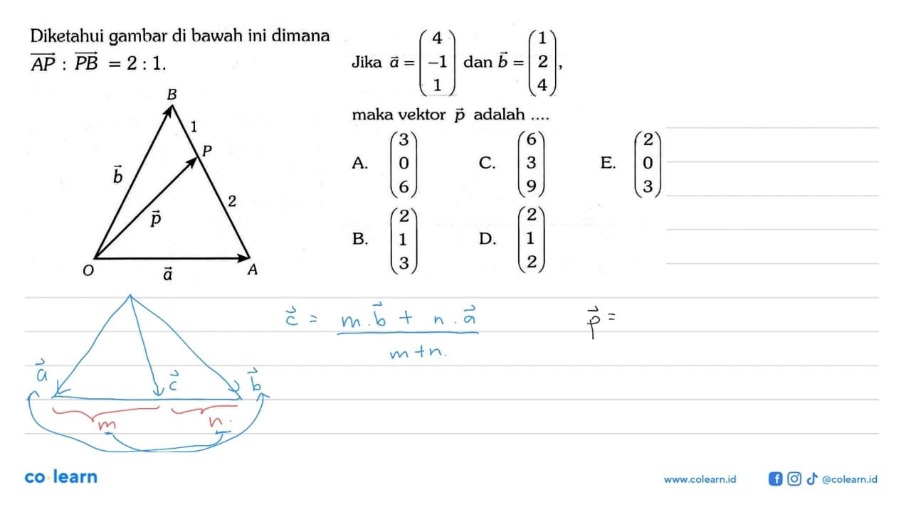 Diketahui gambar di bawah ini dimana AP:PB=2:1. Jika a=(4