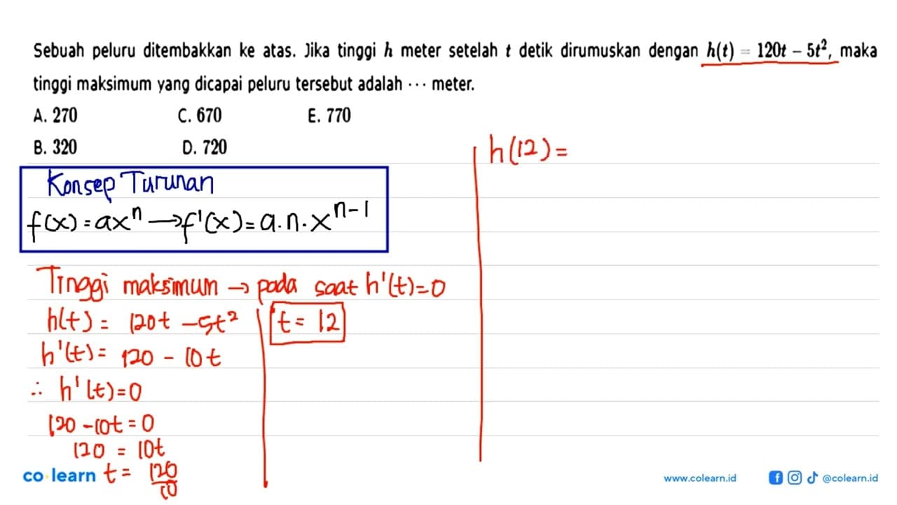 Sebuah peluru ditembakkan ke atas. Jika tinggi h meter