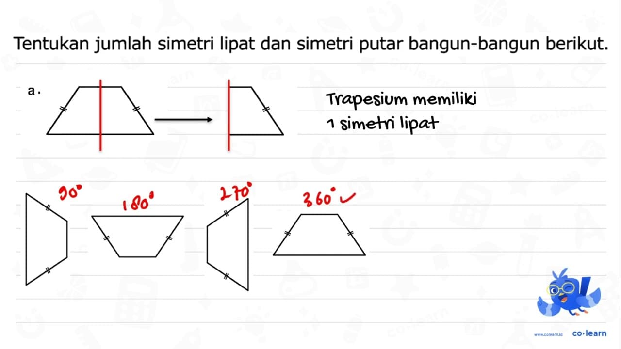 Tentukan jumlah simetri lipat dan simetri putar