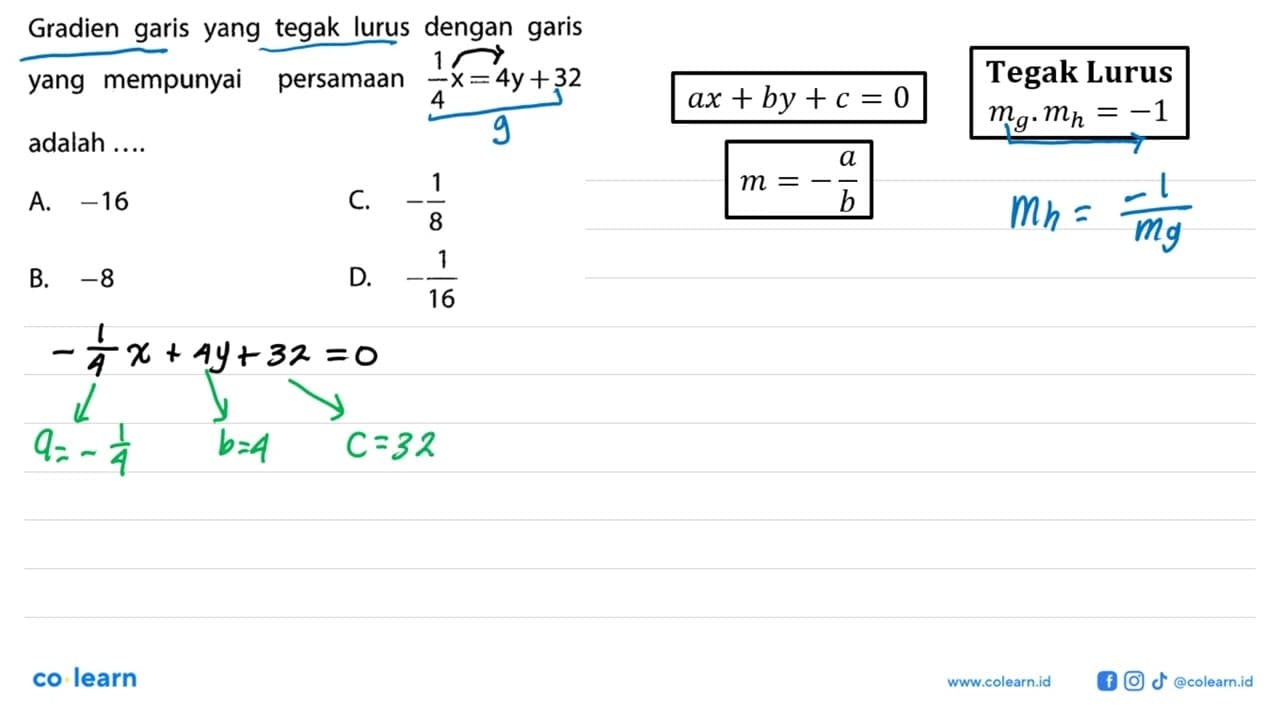 Gradien garis yang tegak lurus dengan garis yang mempunyai