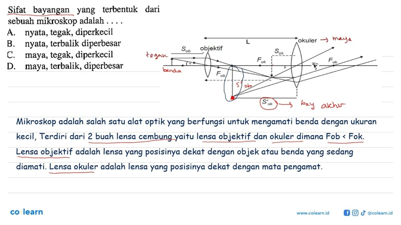 Sifat bayangan yang terbentuk dari sebuah mikroskop adalah