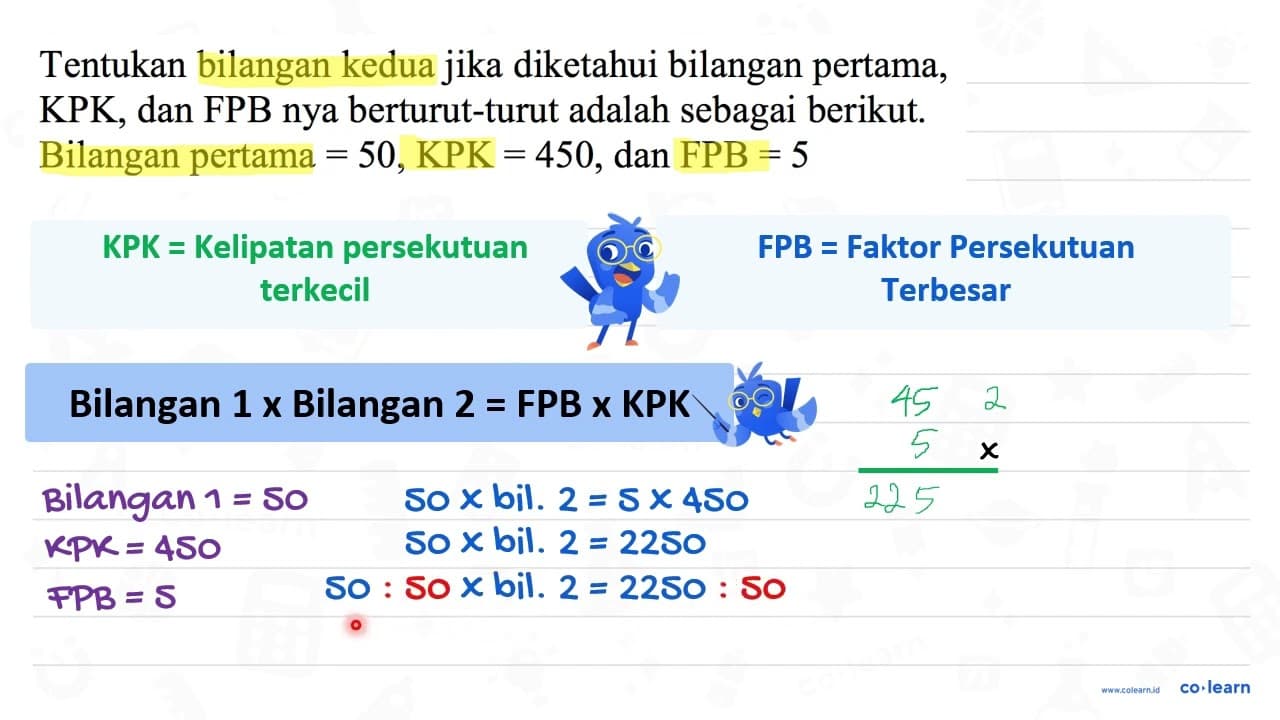 Tentukan bilangan kedua jika diketahui bilangan pertama,