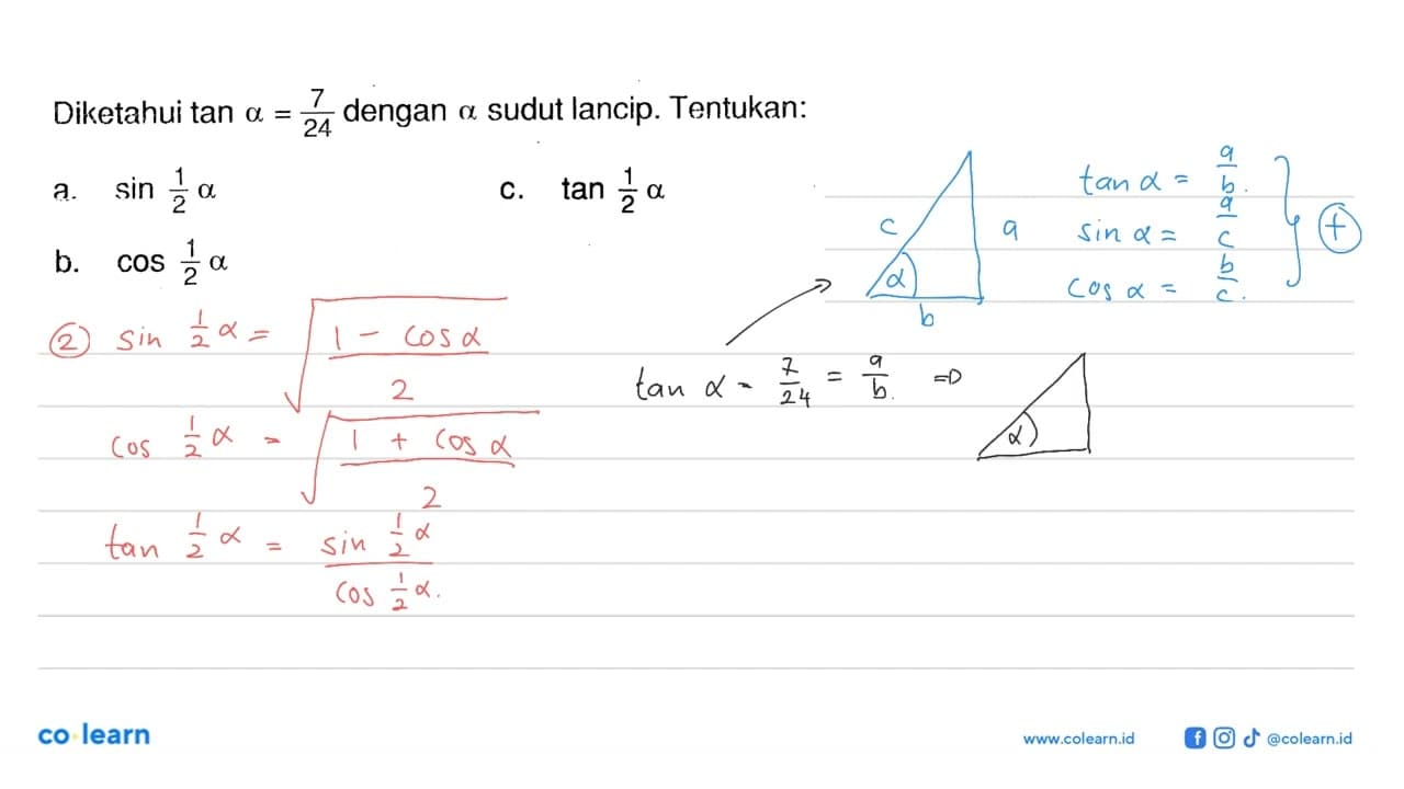 Diketahui tan alpha = 7/24 dengan alpha sudut lancip.