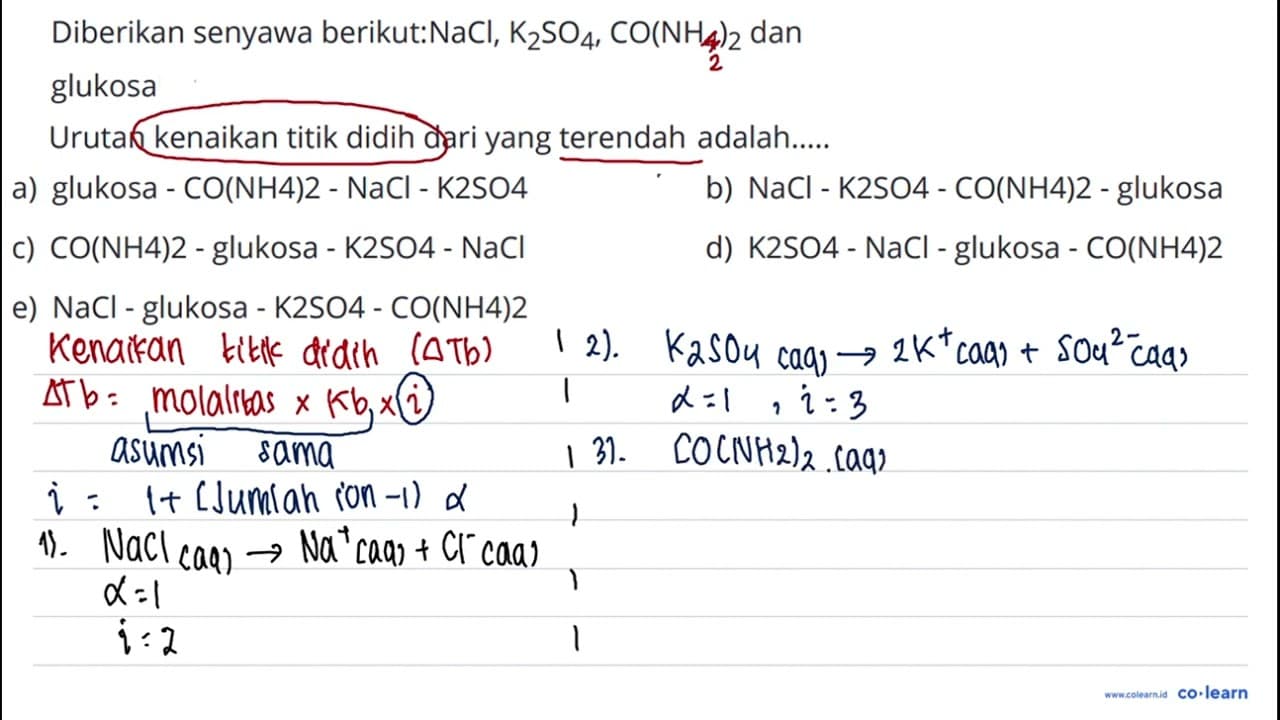 Diberikan senyawa berikut : NaCl, K2SO4, CO(NH4)2 dan