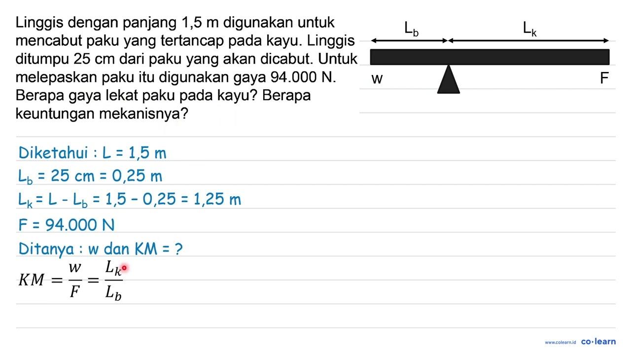 Linggis dengan panjang 1,5 m digunakan untuk mencabut paku