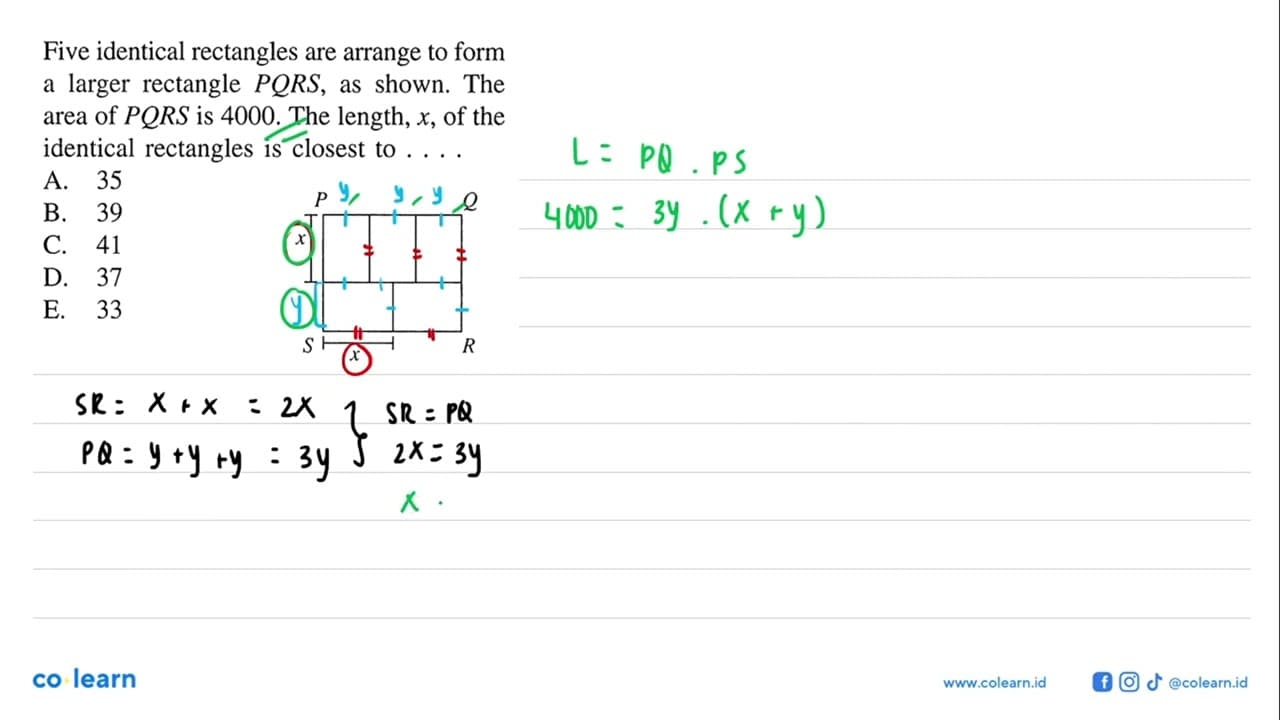 Five identical rectangles are arrange to form a larger