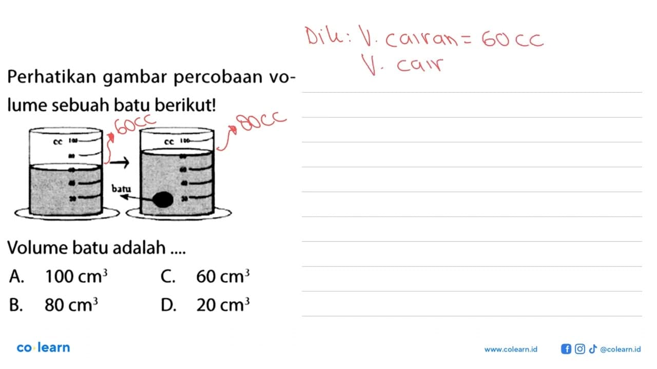 Perhatikan gambar percobaan Vo- lume sebuah batu berikutl