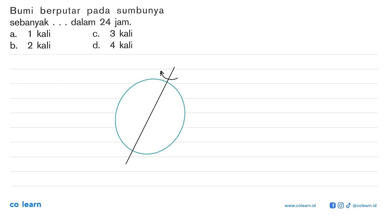 Bumi berputar pada sumbunya sebanyak ... dalam 24 jam.