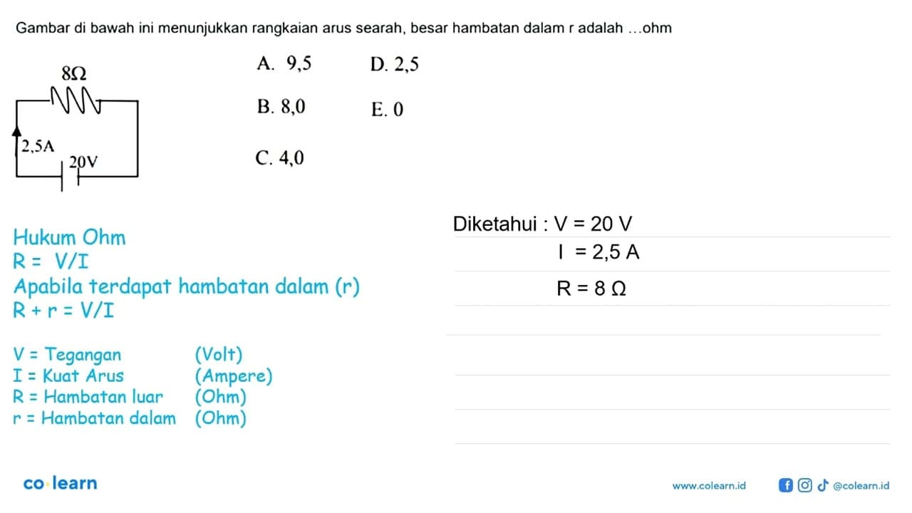 Gambar di bawah ini menunjukkan rangkaian arus searah,