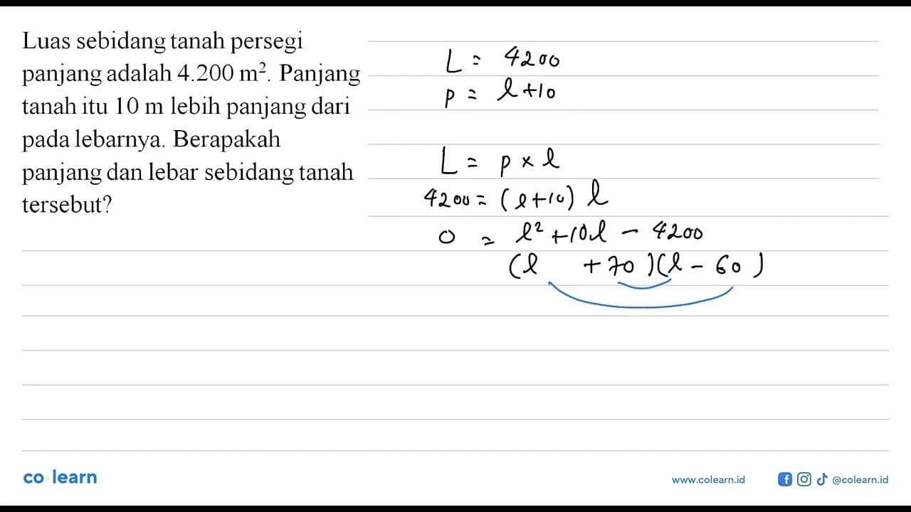 Luas sebidang tanah persegi panjang adalah 4.200 m^2.