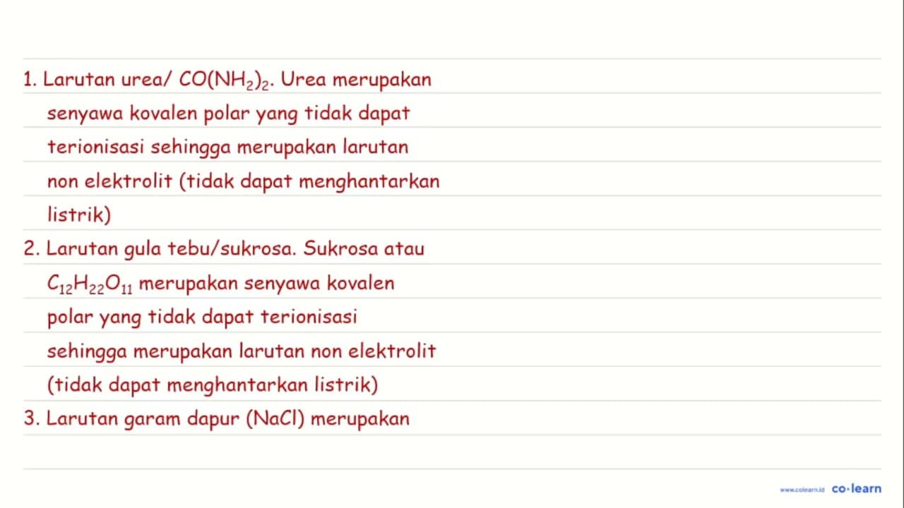 Perhatikan beberapa larutan berikut. (1) Larutan urea (4)