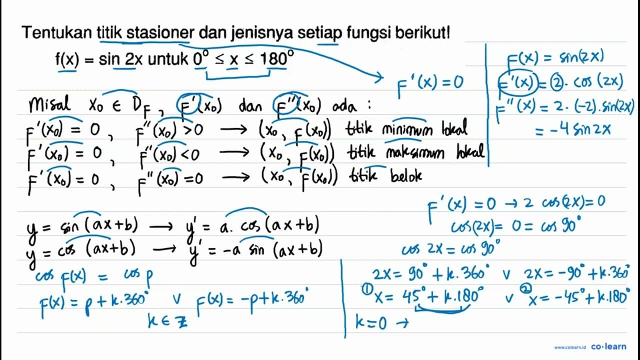 Tentukan titik stasioner dan jenisnya setiap fungsi