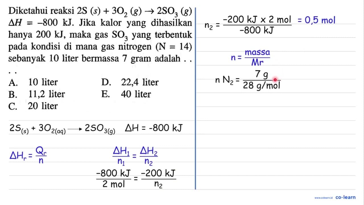 Diketahui reaksi 2 ~S(s)+3 O_(2)(g) -> 2 SO_(3)(g) Delta