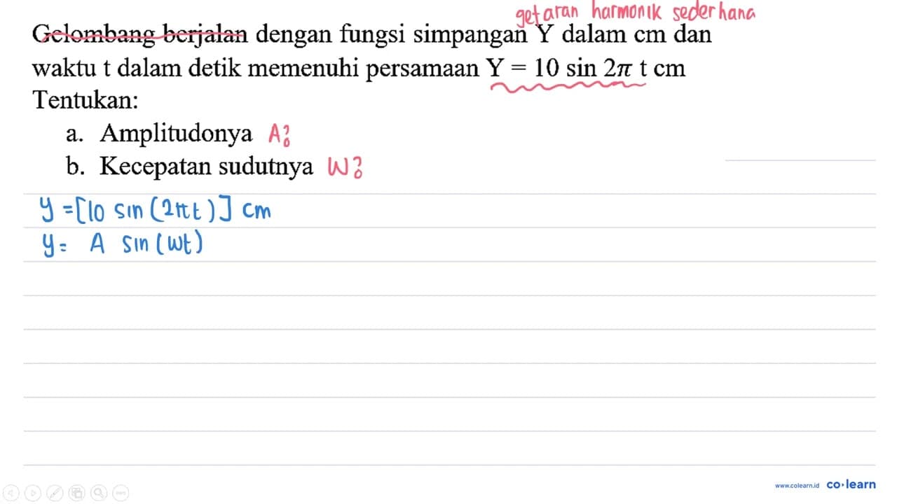 Gelombang berjalan dengan fungsi simpangan Y dalam cm dan