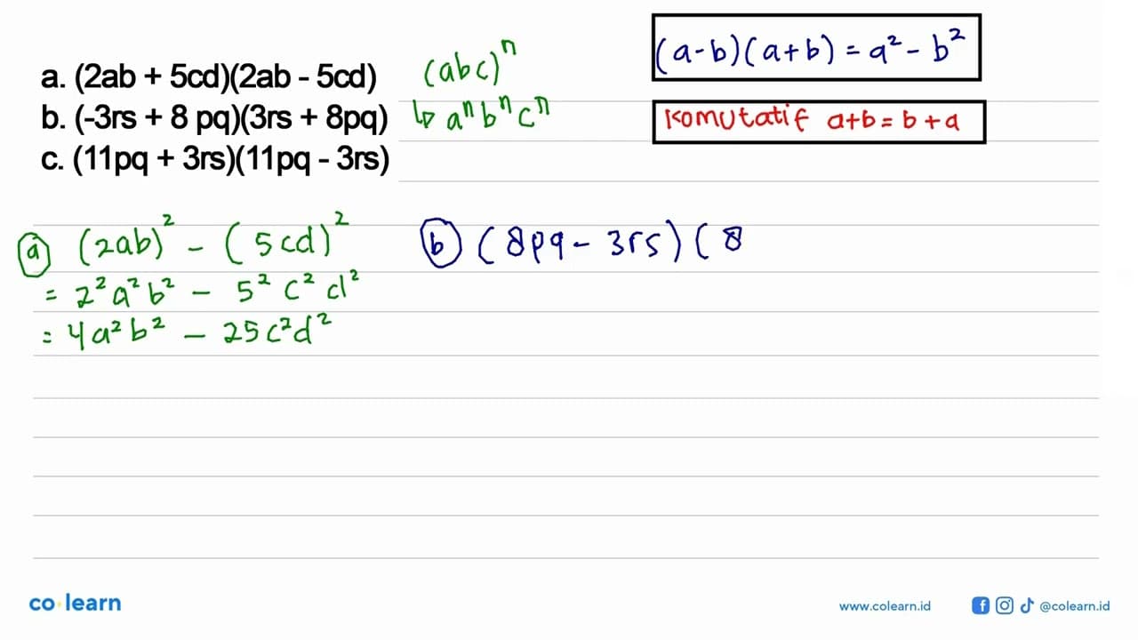 Contoh pemakaian penjabaran bentuk (x+p)(x-p) :