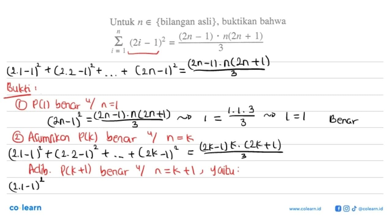 Untuk n e {bilangan asli}, buktikan bahwa sigma i=1 n