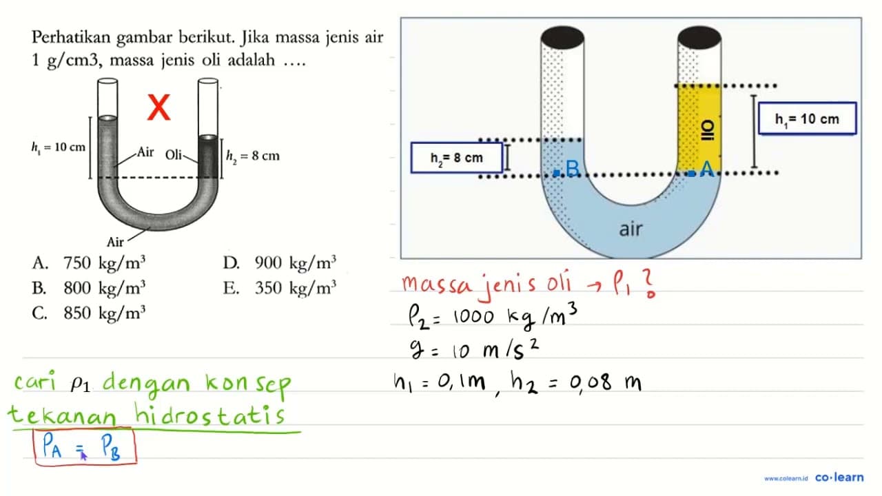 Perhatikan gambar berikut. Jika massa jenis air 1 g/cm^3,