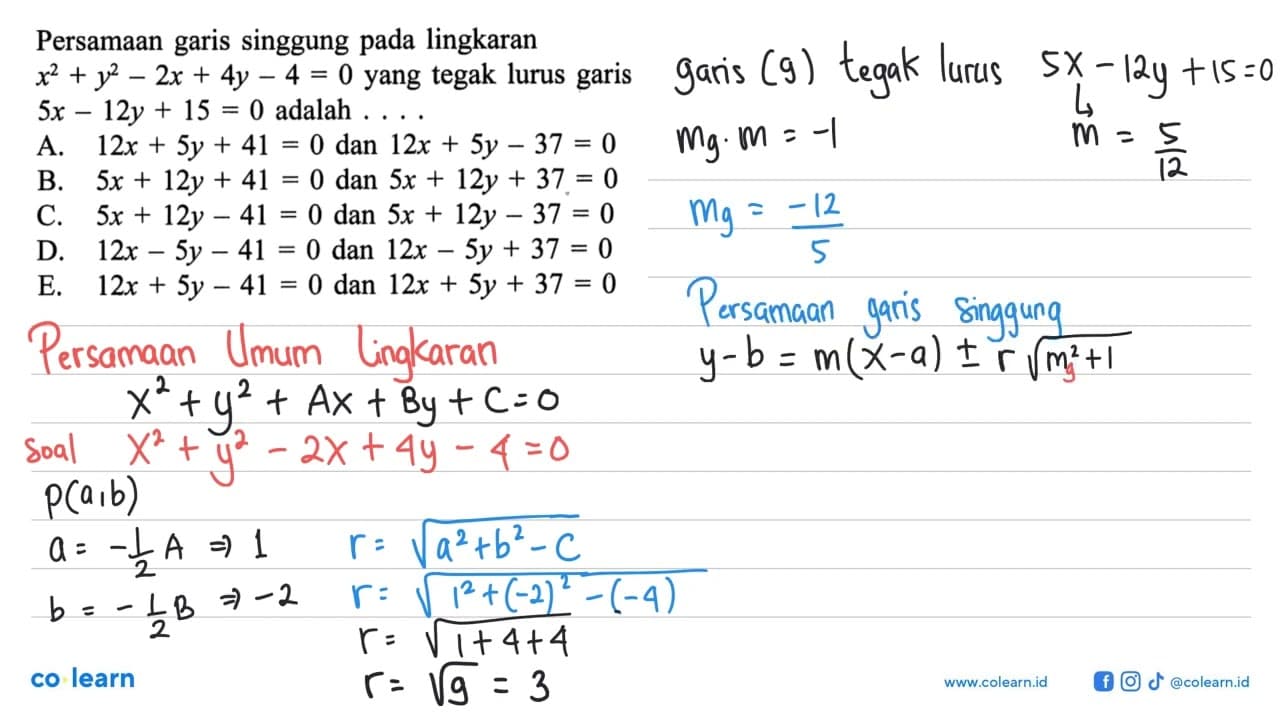 Persamaan garis singgung pada lingkaran x2+y2-2x+4y-4=0