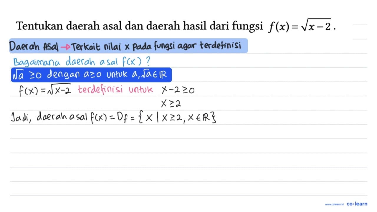 Tentukan daerah asal dan daerah hasil dari fungsi
