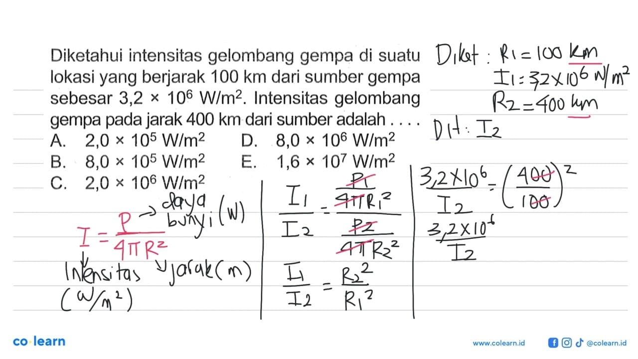 Diketahui intensitas gelombang gempa di suatu lokasi yang