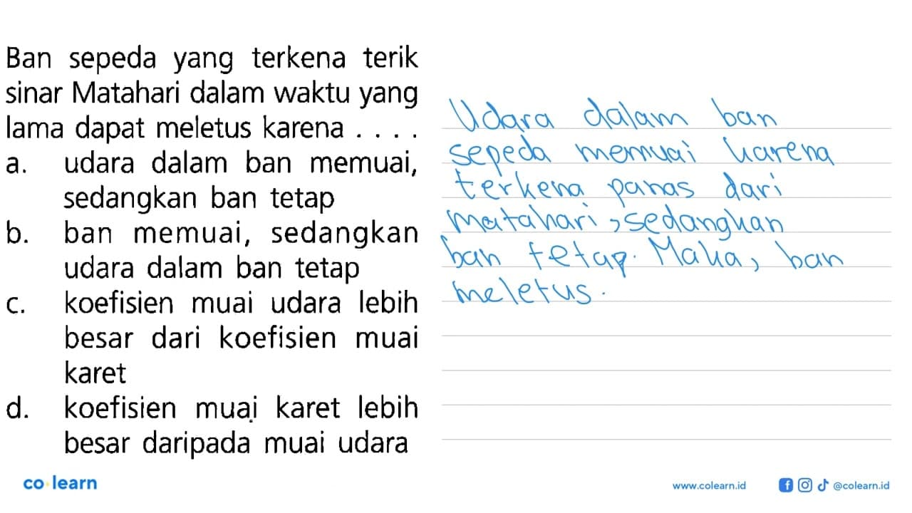 Ban sepeda yang terkena terik sinar Matahari dalam waktu