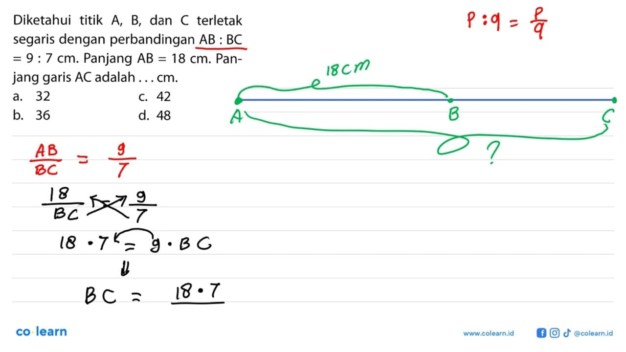 Diketahui titik A, B, dan C terletak segaris dengan