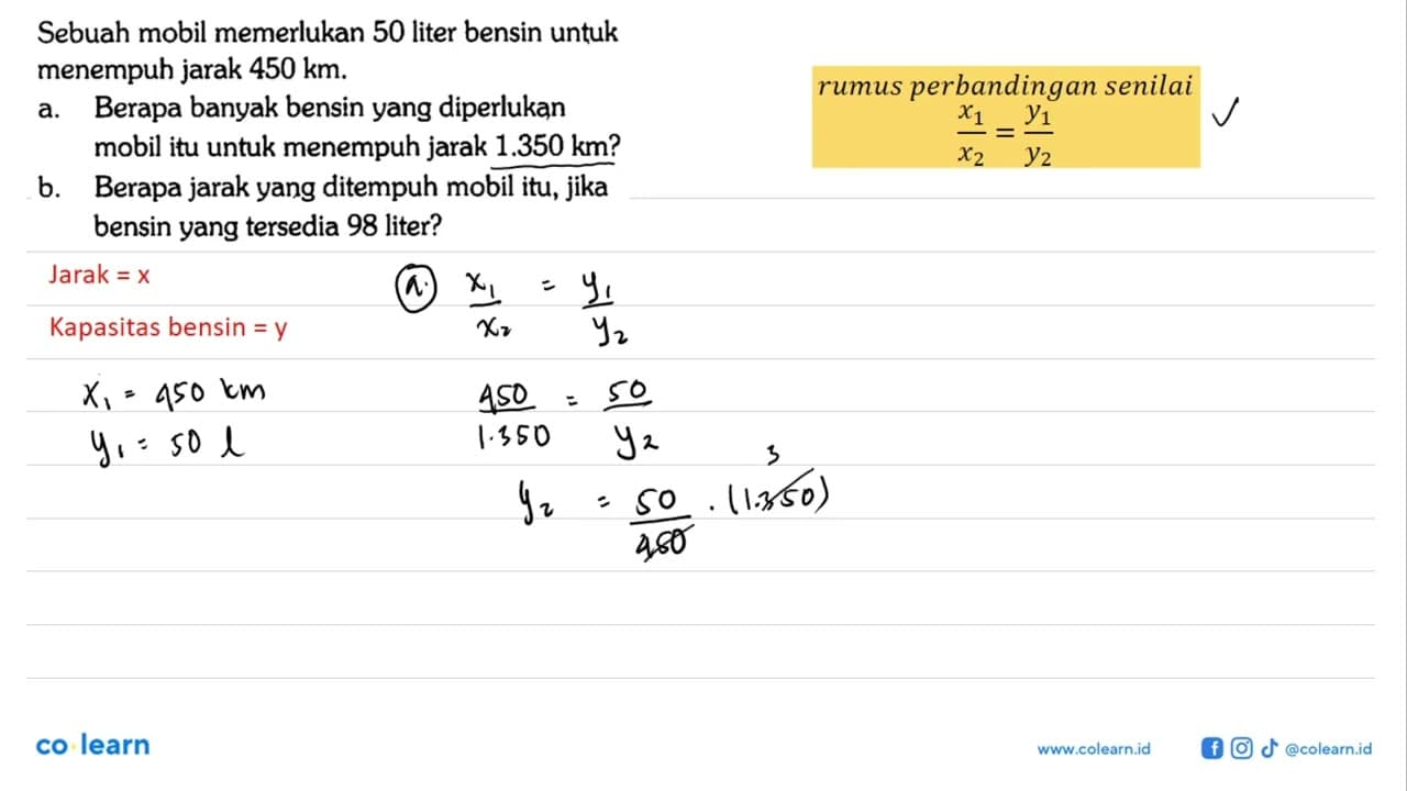 Sebuah mobil memerlukan 50 liter bensin untuk menempuh