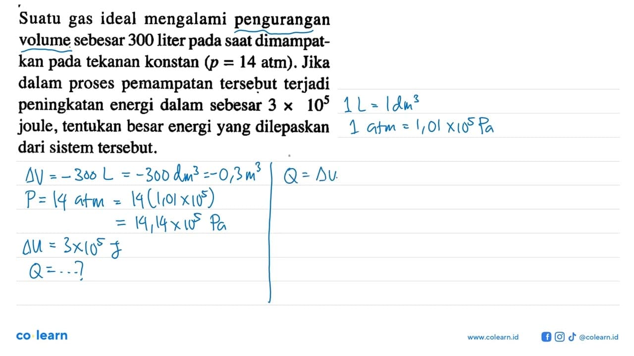 Suatu gas ideal mengalami pengurangan volume sebesar 300