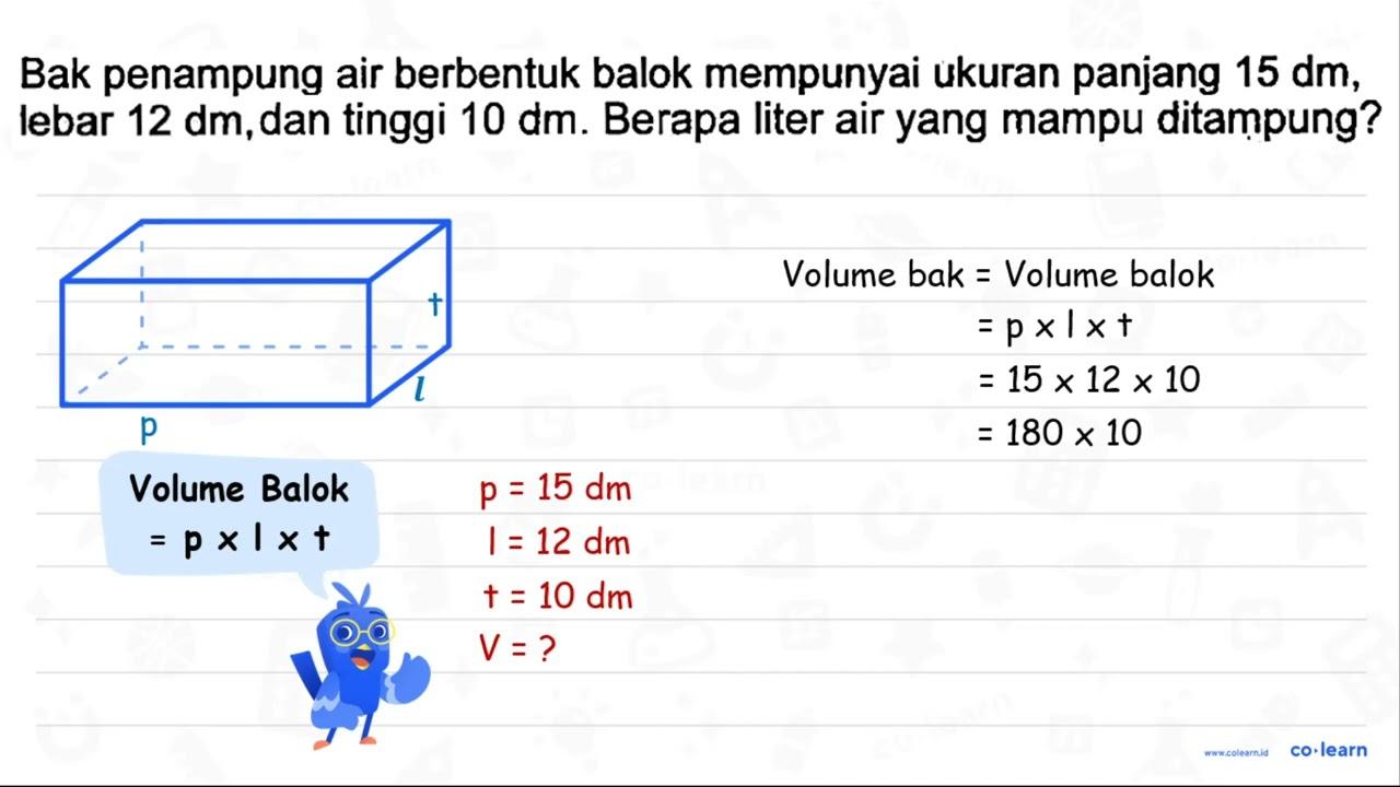 Bak penampung air berbentuk balok mempunyai ukuran panjang