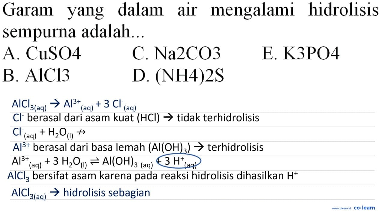 Garam yang dalam air mengalami hidrolisis sempurna