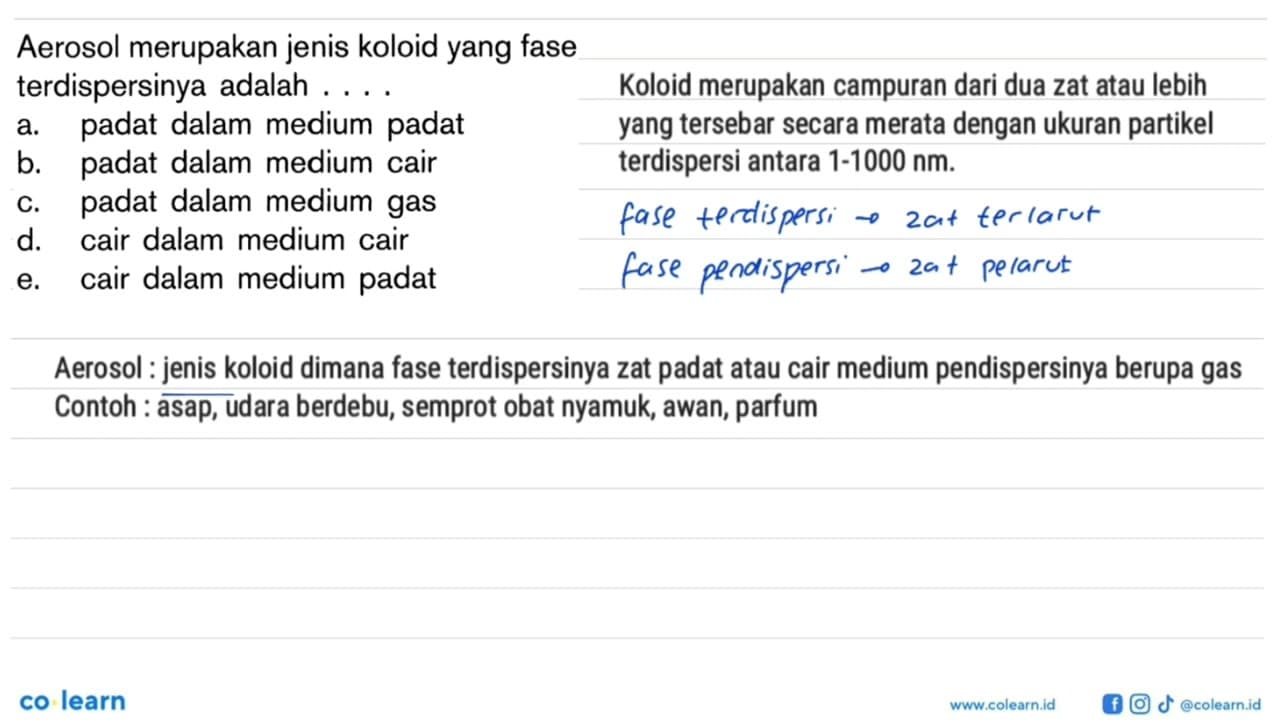 Aerosol merupakan jenis koloid yang fase terdispersinya