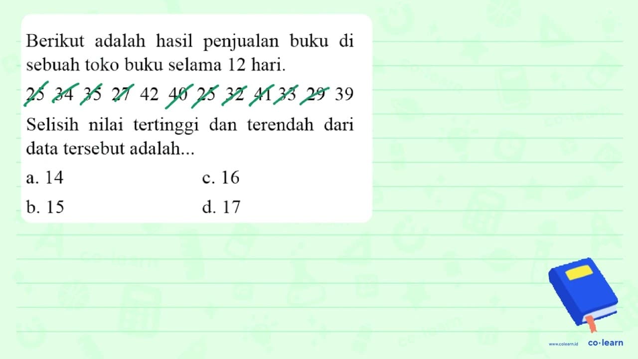 Berikut adalah hasil penjualan buku di sebuah toko buku