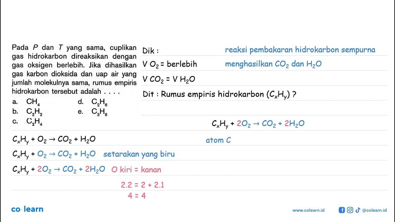 Pada P dan T yang sama, cuplikan gas hidrokarbon