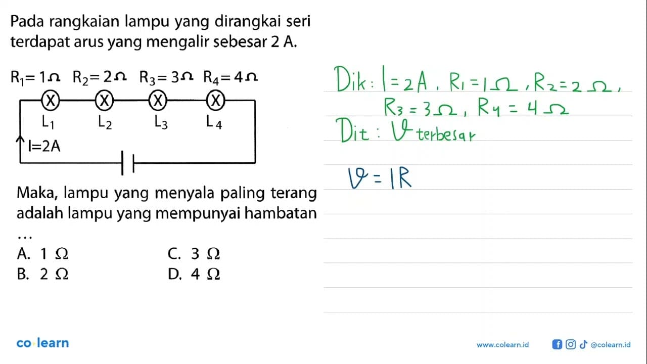 Pada rangkaian lampu yang dirangkai seri terdapat arus yang
