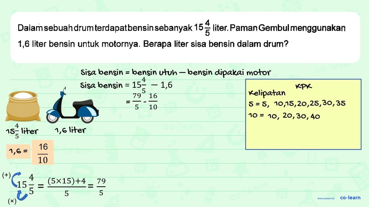 Dalamsebuahdrumterdapatbensinsebanyak 15 4/5 liter