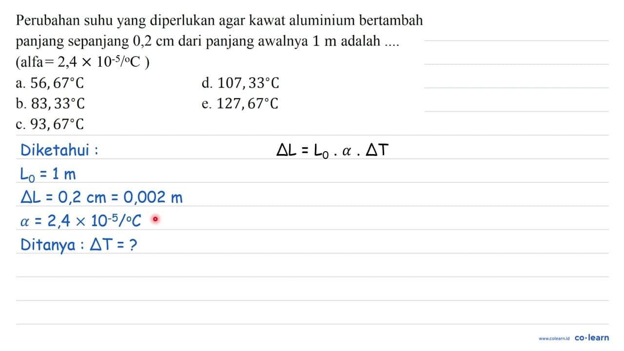 Perubahan suhu yang diperlukan agar kawat aluminium