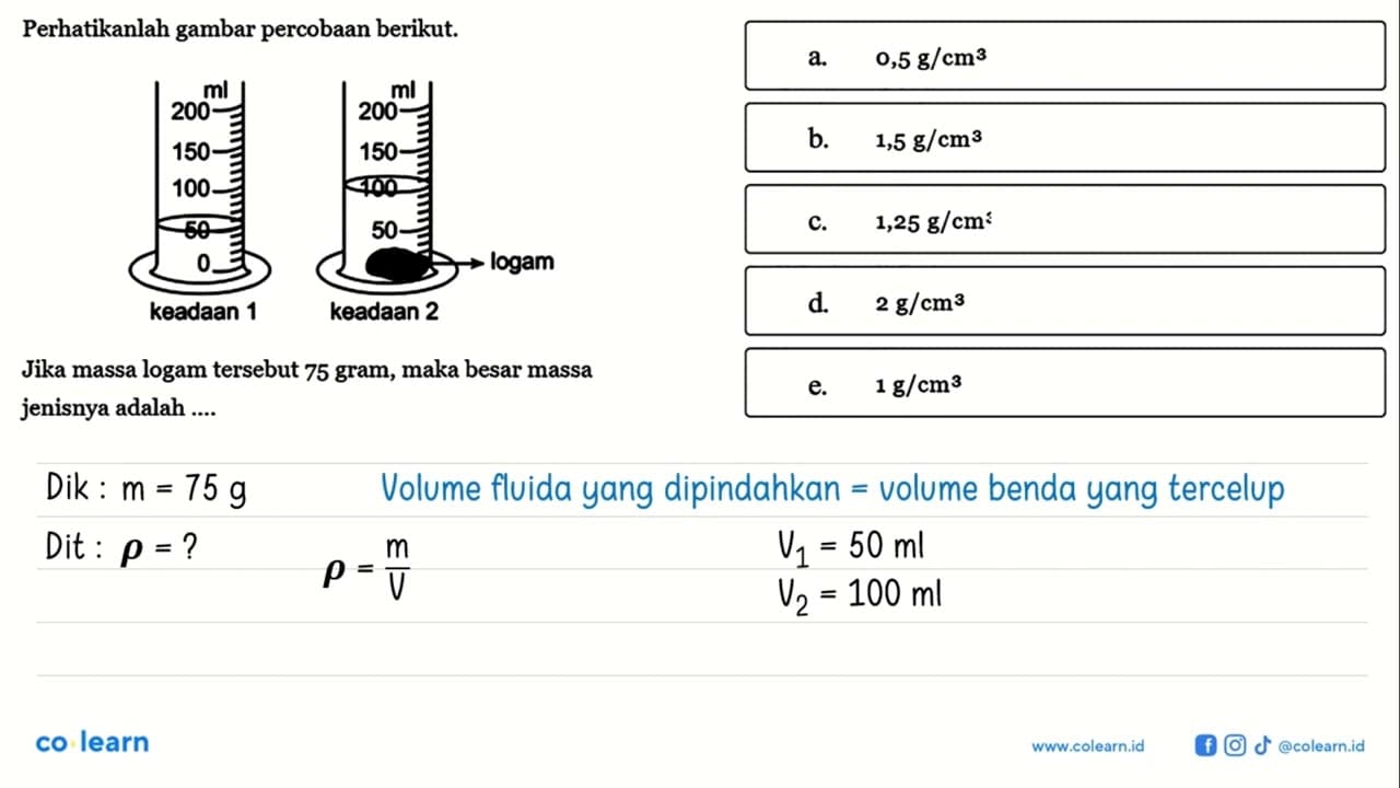 Perhatikanlah gambar percobaan berikut. Jika massa logam